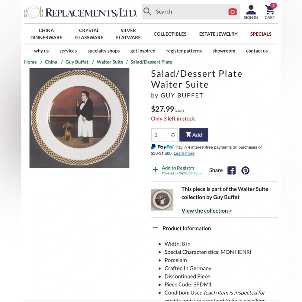 Set of 4 Plates GUY BUFFET French “Waiter Suite” Salad | Dessert | Lunch